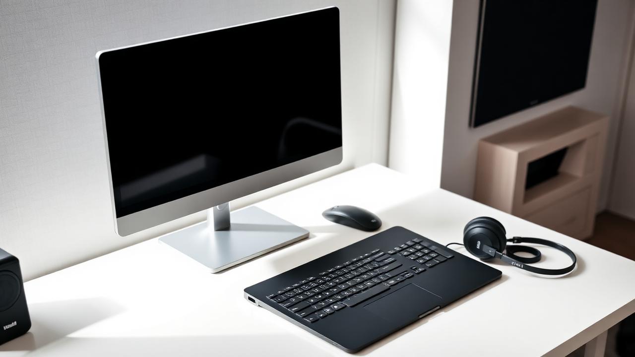 Modern electronics desk setup